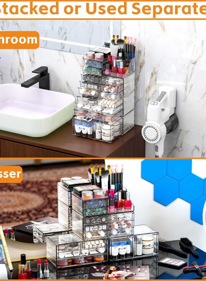Cq acrylic Makeup Organizers Countertop,Makeup Organization and Skincare Storage With 14 Drawers for Vanity, Desktop, Bathroom,Clear Cosmetic Organizer for Beauty Skin Care Skincare Product Organizing - Image 2