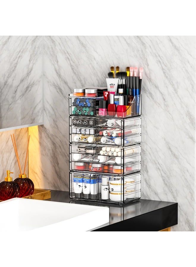 Cq acrylic Makeup Organizers Countertop,Makeup Organization and Skincare Storage With 14 Drawers for Vanity, Desktop, Bathroom,Clear Cosmetic Organizer for Beauty Skin Care Skincare Product Organizing - Image 5