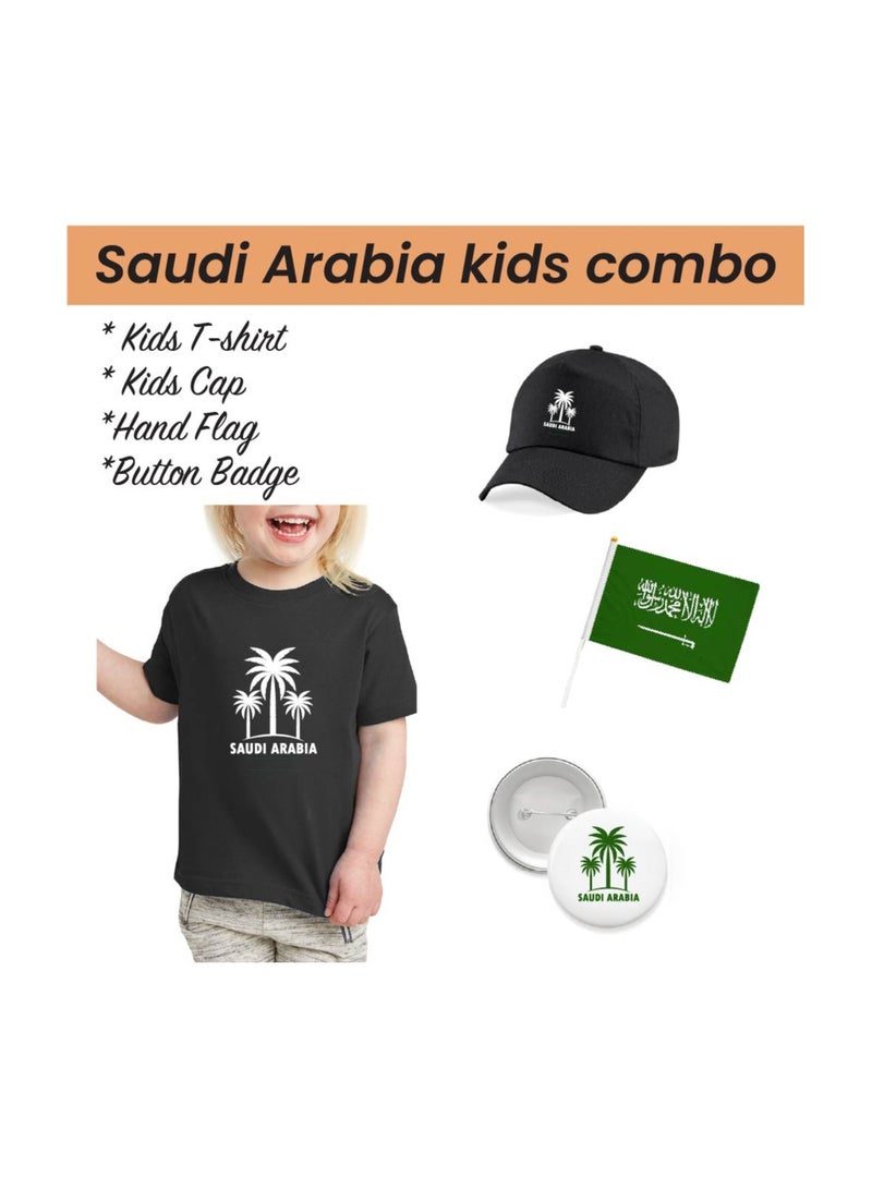 Saudi National Day T Shirt for Girls, Cap, Badge, Flag Set Celebrate Pakistan Saudi National Day with this Kids Combo Pack in Style - Image 2
