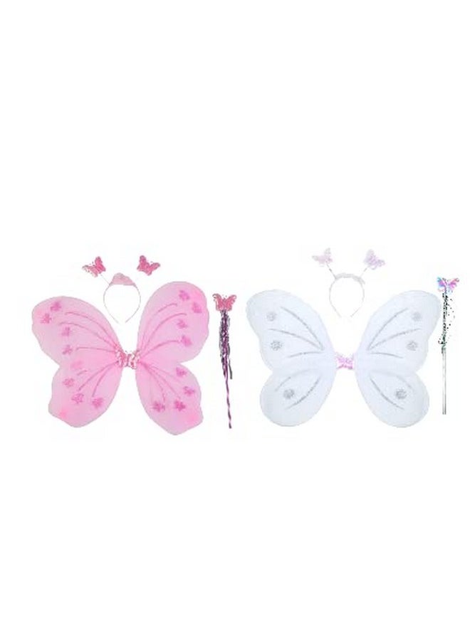 AK ANOLIHK - AK ANOLIHK Net Fairy Butterfly Wings Costume For Baby Girl (1Pc Pink & 1Pc White) - Image 1