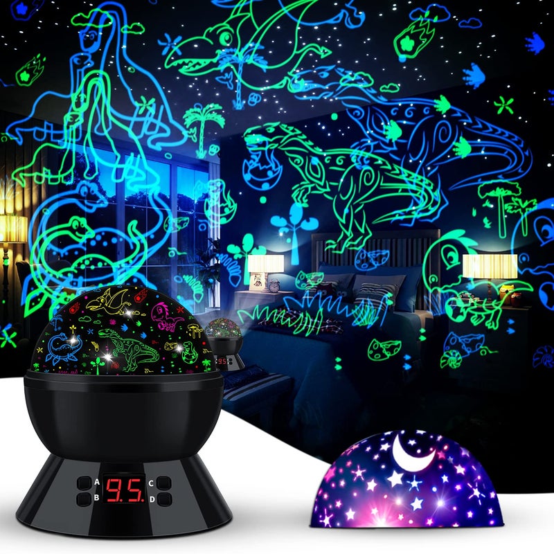 MOKOQI Dinosaur Night Light Projector for Kids, 360Â° Rotating Dino Projection Lamp Star Projector for Bedroom Ceiling, Toddler Night Light with Timer, Birthday Gift for Boys, Dinosaur Toys for Kids Ages 3-5 - Image 1