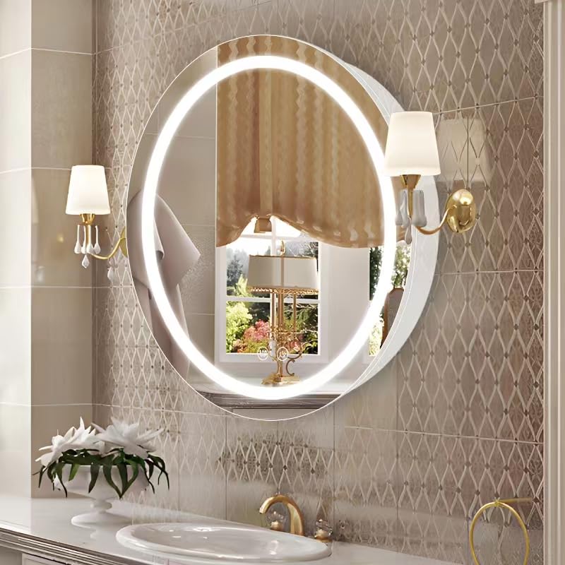 Janboe Led Round Medicine CabinetBathroom Medicine Cabinet with Light3 ColorDemisterDimmableSteel ConstrutionWhiteOnly for Surface Mount28 inch