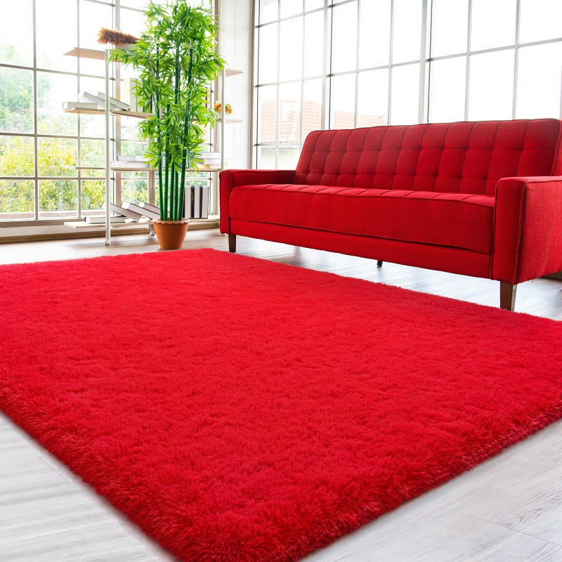 HOMORE HOMORE Red Rug 6x9 Fluffy Area Rugs Modern Shag Rug for Bedroom  Large Living Room Rug for Girls  Non Slip Rugs for Kids Playroom Classroom  Cute Rugs and Carpets for Chidren Nursery Home Dorm Decor  - Image 1