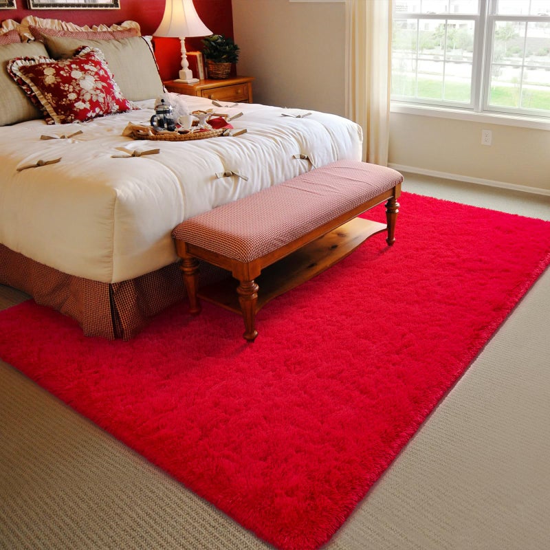 HOMORE HOMORE Red Rug 6x9 Fluffy Area Rugs Modern Shag Rug for Bedroom  Large Living Room Rug for Girls  Non Slip Rugs for Kids Playroom Classroom  Cute Rugs and Carpets for Chidren Nursery Home Dorm Decor  - Image 3
