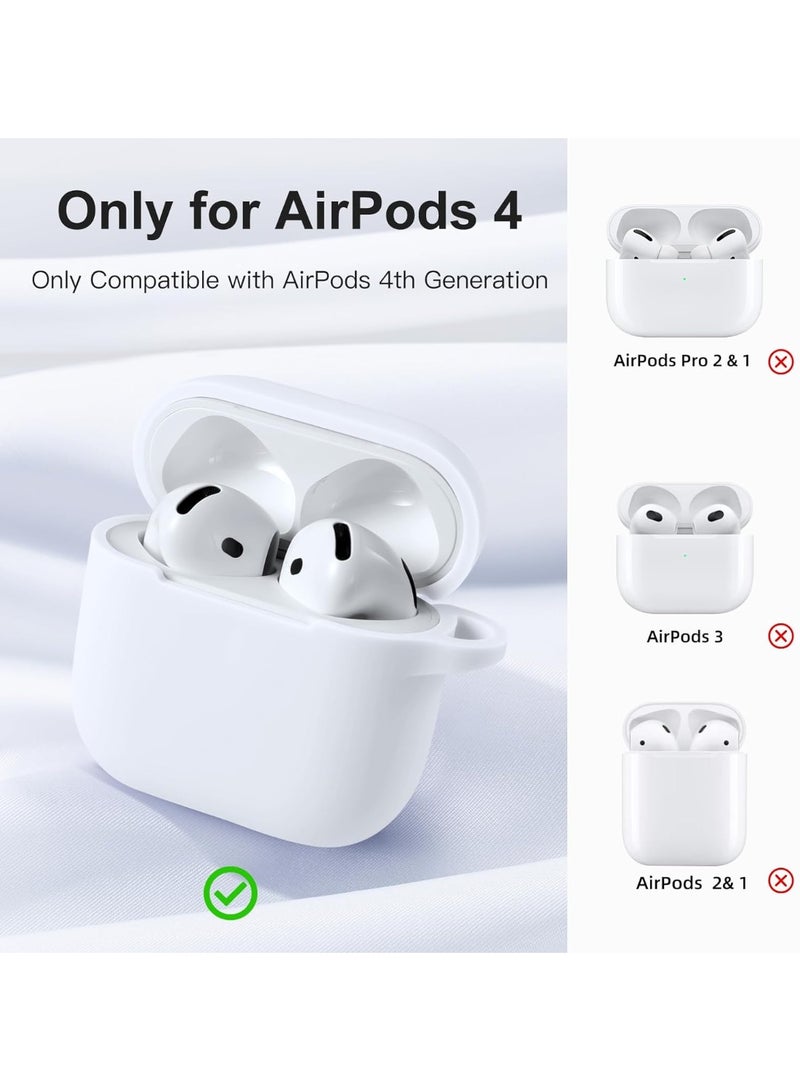 QIRG Silicone Protective Case Cover for AirPods 4/Airpods 4 ANC with Keychain ( White) - Image 2