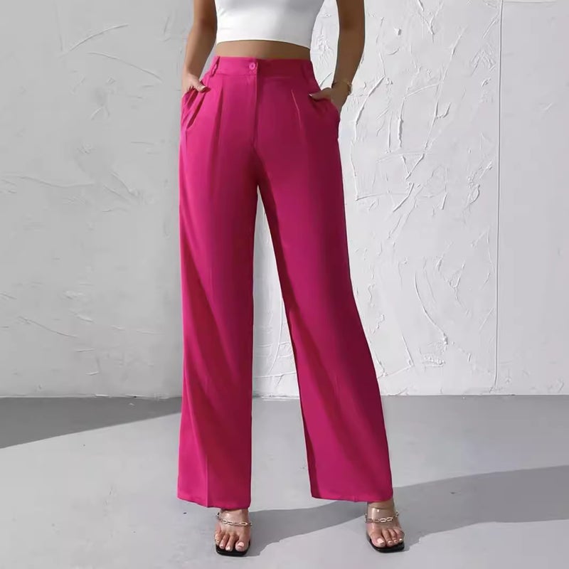 2024 New Elegant Solid Color High-Grade Hanging Wide Leg Dress Pants Pants Women'S Suit Pants - Image 1