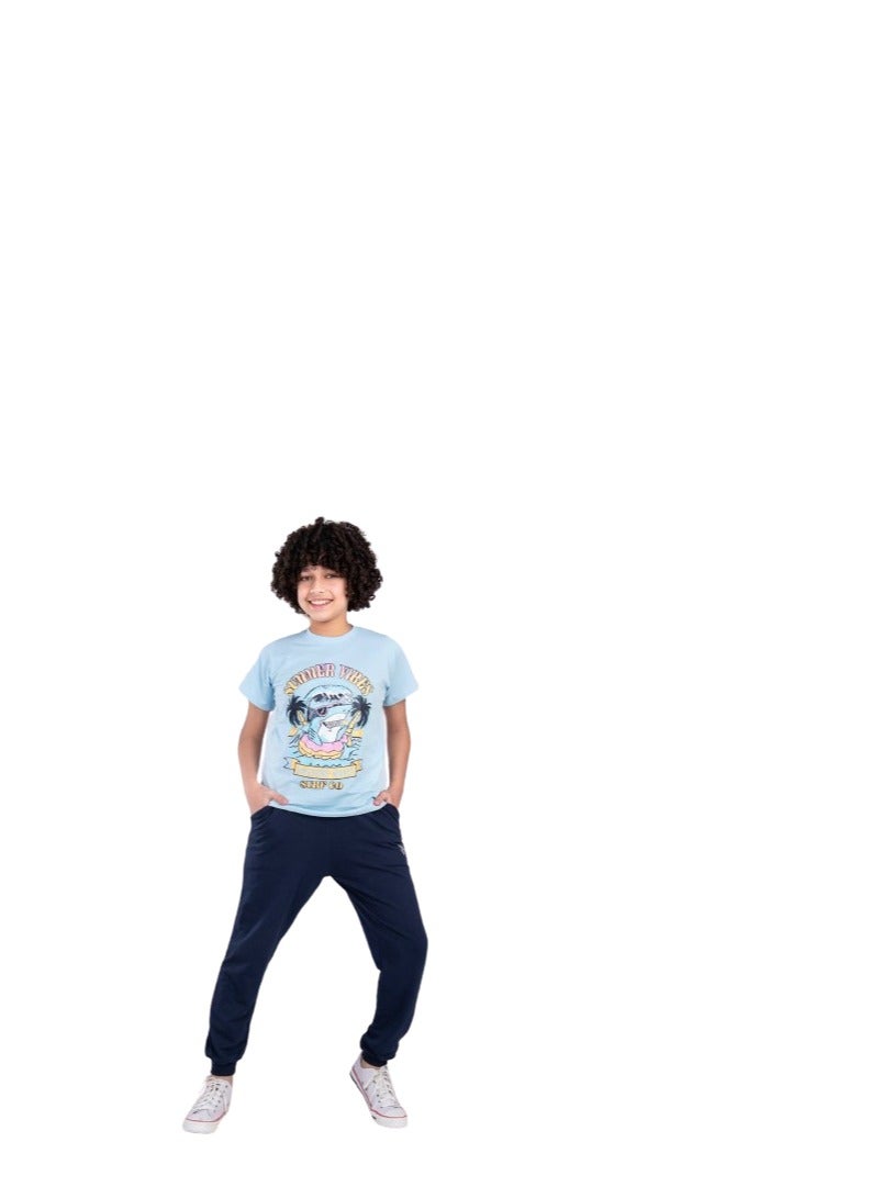 Boys' pajamas, blue formal T-shirt and blue pants 