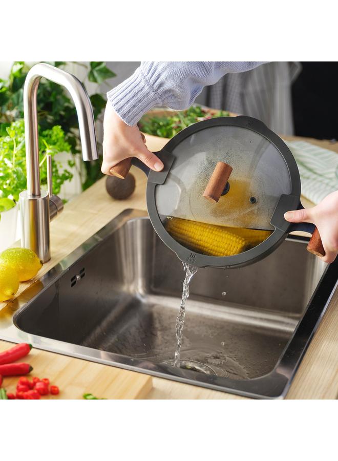 إيروريكس قدر مع غطاء، طلاء غير لاصق زجاج/خشب أسود-أزرق، 5 لتر - Image 4