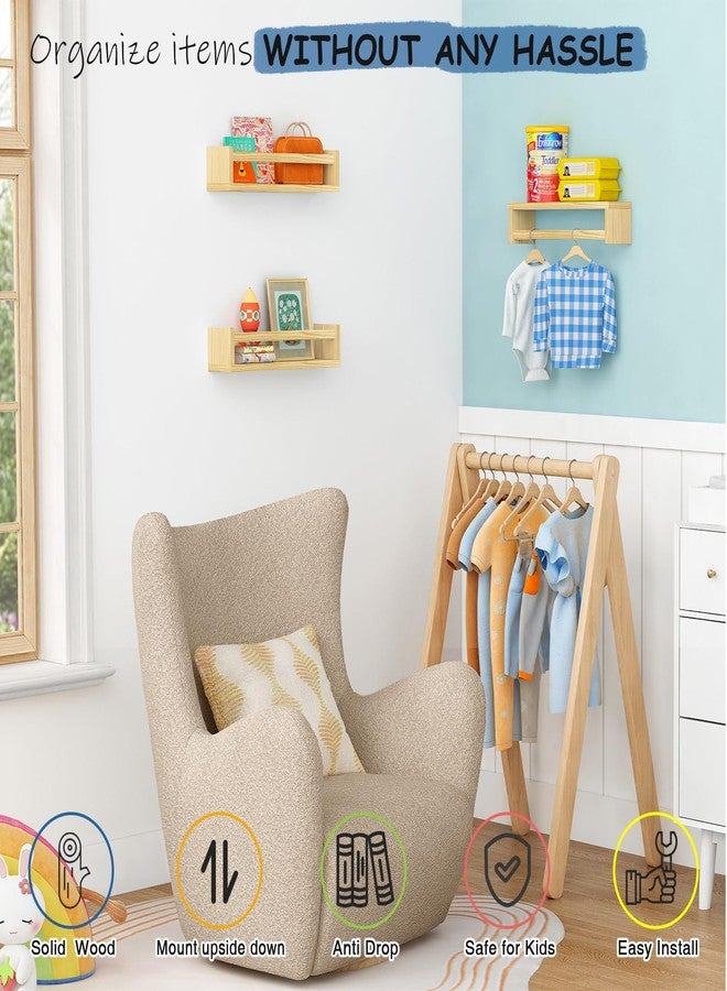 Harwaya Floating Nursery Book Shelves for Wall, Natural Wood Wall Bookshelf for Kids Room Bedroom, Small Wooden Hanging Baby Book Shelf and Toy Organizer for Nursery Girl Boy Toddler Child - Set of 3 - Image 5