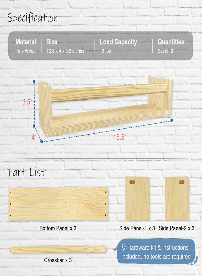 Harwaya Floating Nursery Book Shelves for Wall, Natural Wood Wall Bookshelf for Kids Room Bedroom, Small Wooden Hanging Baby Book Shelf and Toy Organizer for Nursery Girl Boy Toddler Child - Set of 3 - Image 2