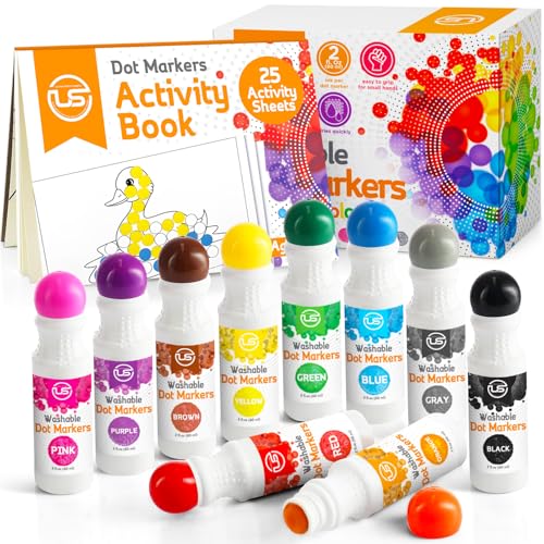 Ultimate Stationery Dot Markers for Toddlers 13 10 Colors Washable Bingo Daubers Dot Art Toddler Art and Crafts Bingo Markers Includes Free Dot Art Activity Book - Image 1