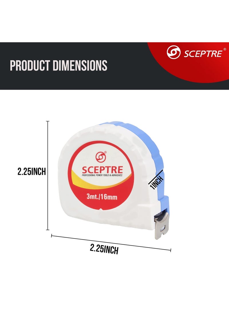 Sceptre SCEPTRE 3M Steel Inchi Measuring Tape with NonSlip ABS Case Heavy Duty Auto Retractable Measure Length Carpenters Choice 3 Meter Length  - Image 4