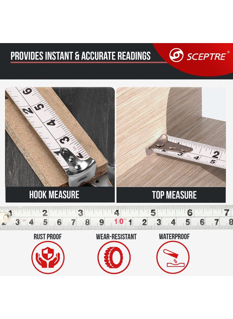 Sceptre SCEPTRE 3M Steel Inchi Measuring Tape with NonSlip ABS Case Heavy Duty Auto Retractable Measure Length Carpenters Choice 3 Meter Length  - Image 3
