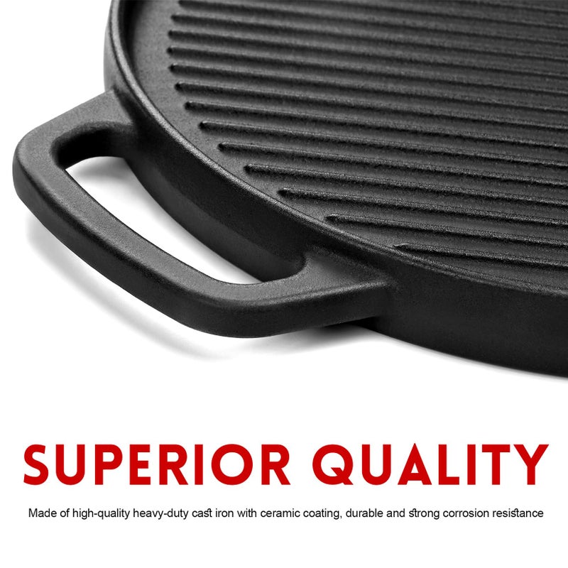 GGC Cast Iron Reversible Griddle, 12 inch Griddle Pan for Stove Tops, Gas Grills and Outdoor Cooking, Double-sided Griddle Plate with Baking Flat and Ribbed - Image 4