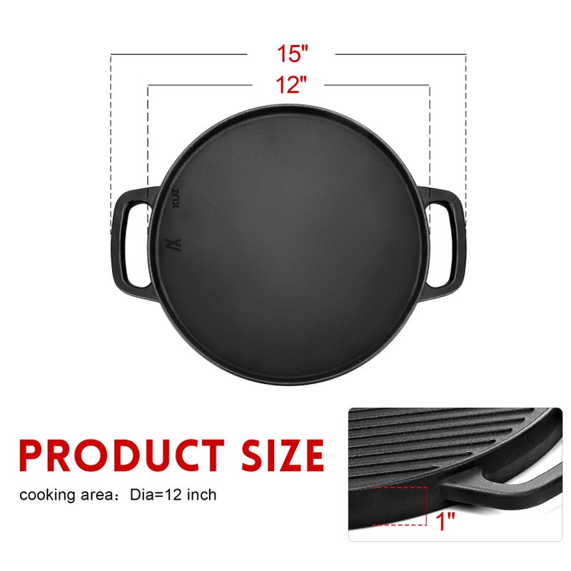 GGC Cast Iron Reversible Griddle, 12 inch Griddle Pan for Stove Tops, Gas Grills and Outdoor Cooking, Double-sided Griddle Plate with Baking Flat and Ribbed - Image 2