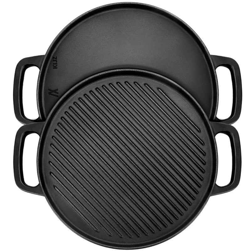 GGC Cast Iron Reversible Griddle, 12 inch Griddle Pan for Stove Tops, Gas Grills and Outdoor Cooking, Double-sided Griddle Plate with Baking Flat and Ribbed - Image 1