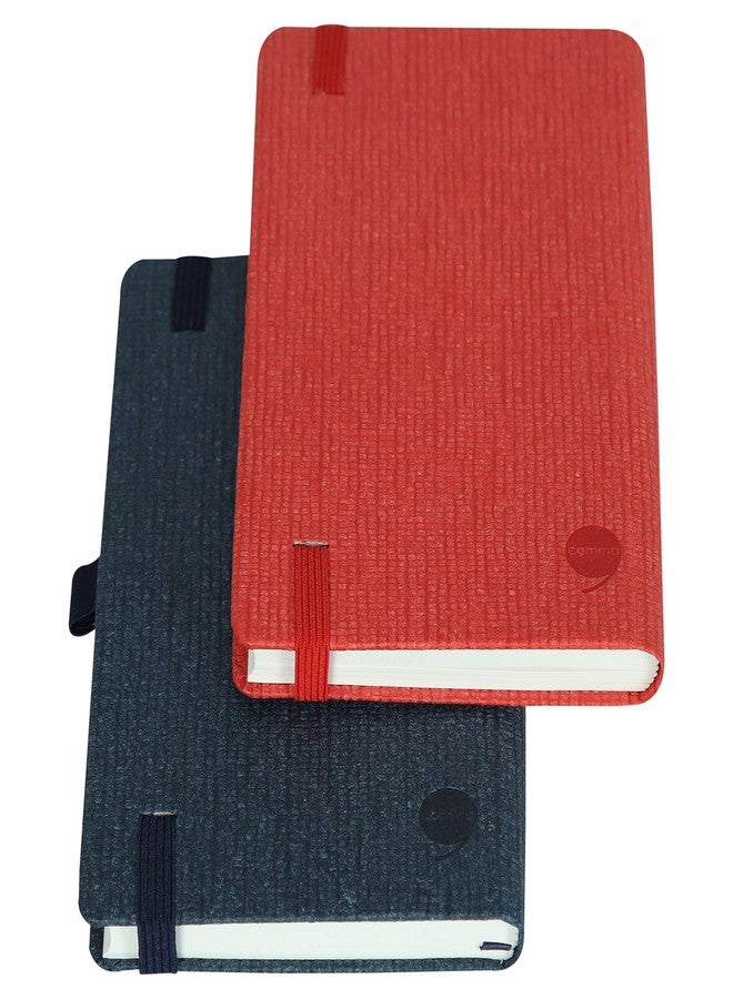 COMMA Abaca - A6 Size - Hard Bound Pocket Notebook with Elastic Band Closure - 192 Pages - 80gsm Natural Shade Paper - Textured Cover Material - Pack of 2 - (Red + Navy Blue) - Image 3