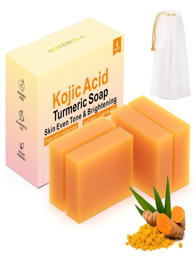 HOYEHOLA Kojic Acid Turmeric Soap Bar - Dark Spot Remover for Face Even Skin Tone, Moisturizing & Nourishing Natural Ingredients 4Packs - Image 1