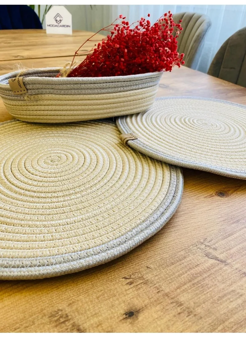BDZ Deri BDZ Leather Jute Wicker American Service Plate and Basket 3 Pieces