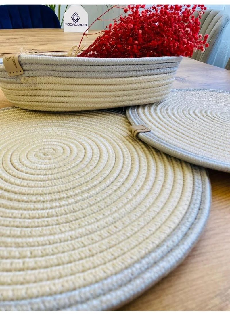 BDZ Deri BDZ Leather Jute Wicker American Service Plate and Basket 3 Pieces