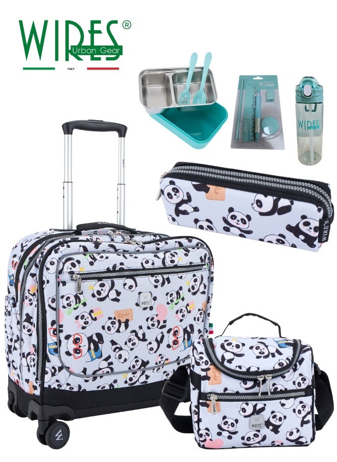 Wires 3 Piece Kids School Trolley Bag laptop compartment 8Wheels With Lunch bag & Pencil Case  - Image 1
