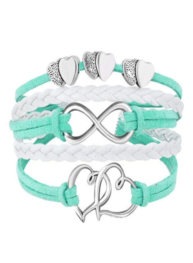 Hithop Leather Wrap Bracelets Women Double Hearts Infinity Rope Wristband Bracelets Gifts (Green) - Image 1