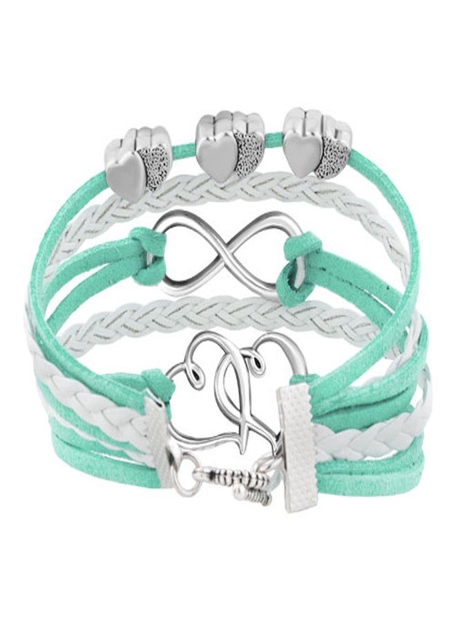 Hithop Leather Wrap Bracelets Women Double Hearts Infinity Rope Wristband Bracelets Gifts (Green) - Image 3