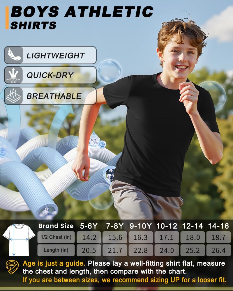 BIGANT Boys Shirts Athletic Dry Fit Tees Moisture Wicking Quick Dry Short Sleeve T-Shirts Sports Training Outdoor Activewear Tops(Black,10-12Y) - Image 3