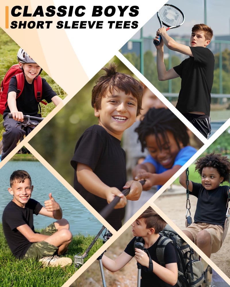 BIGANT Boys Shirts Athletic Dry Fit Tees Moisture Wicking Quick Dry Short Sleeve T-Shirts Sports Training Outdoor Activewear Tops(Black,10-12Y) - Image 2