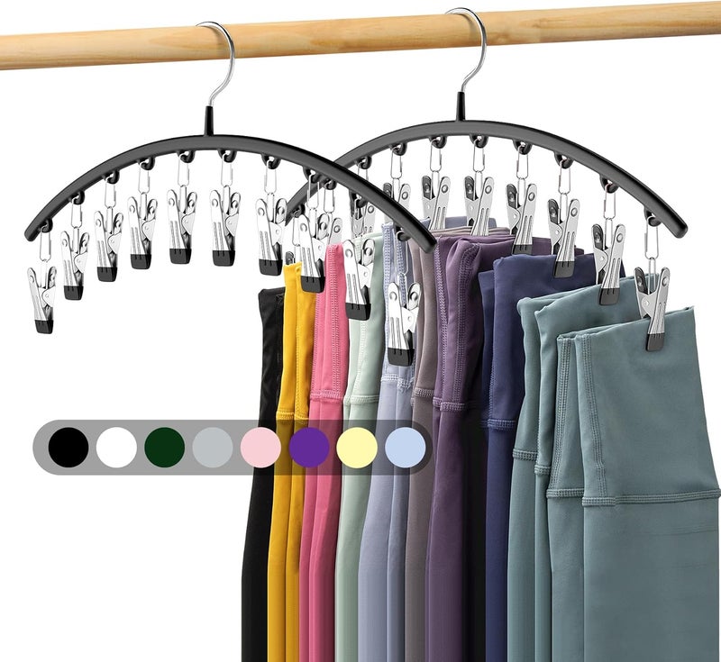 Legging Organizer for Closet - 2 Pack Metal Pants Hangers with 10 Clips, Space Saving Design for 20 Leggings, Black - Image 1