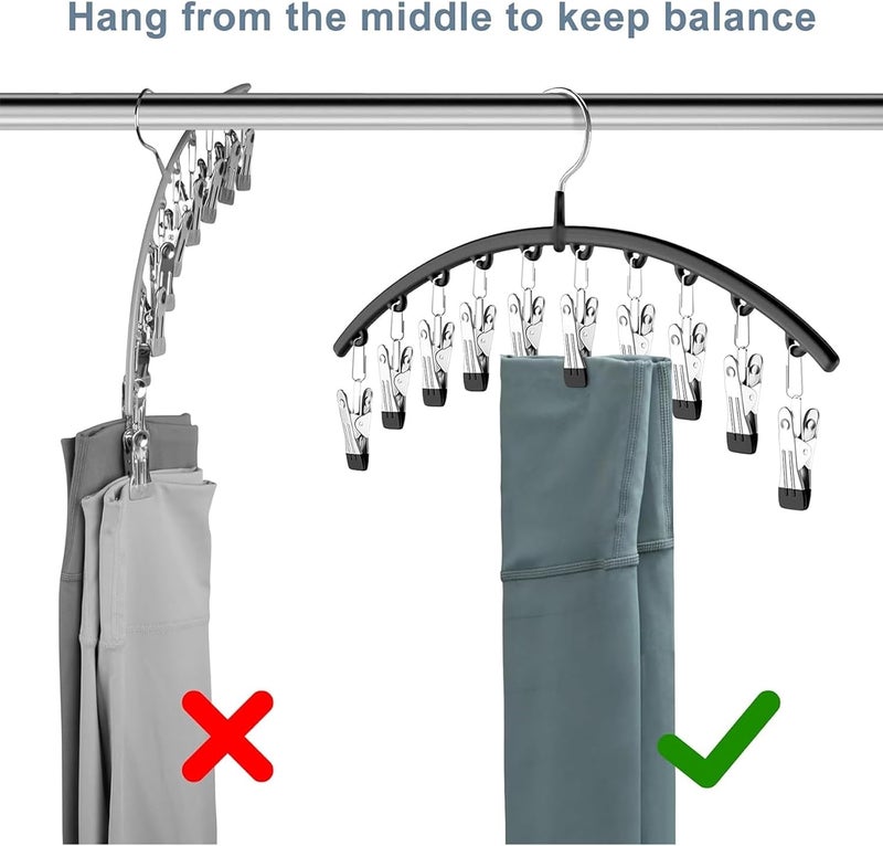 Legging Organizer for Closet - 2 Pack Metal Pants Hangers with 10 Clips, Space Saving Design for 20 Leggings, Black - Image 5
