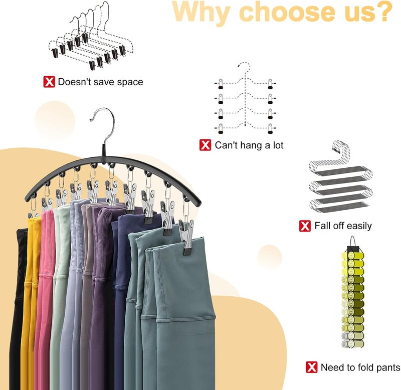 Legging Organizer for Closet - 2 Pack Metal Pants Hangers with 10 Clips, Space Saving Design for 20 Leggings, Black - Image 2
