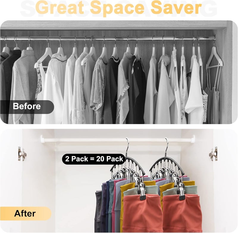 Legging Organizer for Closet - 2 Pack Metal Pants Hangers with 10 Clips, Space Saving Design for 20 Leggings, Black - Image 3