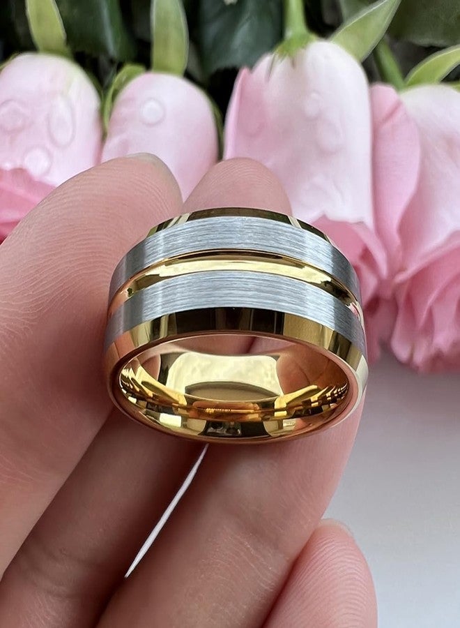 TUTISS 8mm Gold Tungsten Rings for Men Women Couple Fashion Engagement Wedding Bands Grooved Beveled Edges Brushed Finish Comfort Fit Size 12.5 - Image 3
