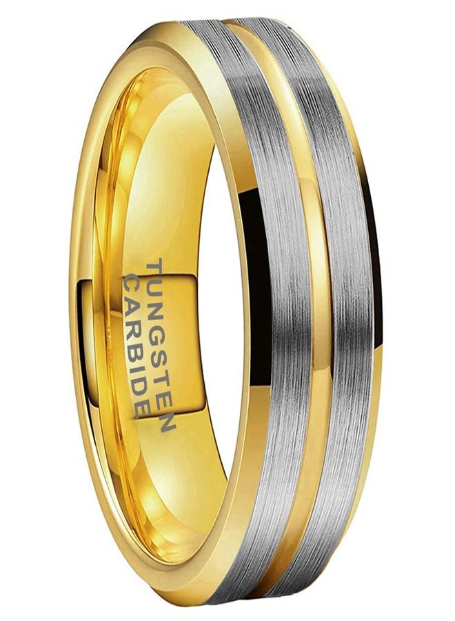 TUTISS 8mm Gold Tungsten Rings for Men Women Couple Fashion Engagement Wedding Bands Grooved Beveled Edges Brushed Finish Comfort Fit Size 12.5 - Image 1