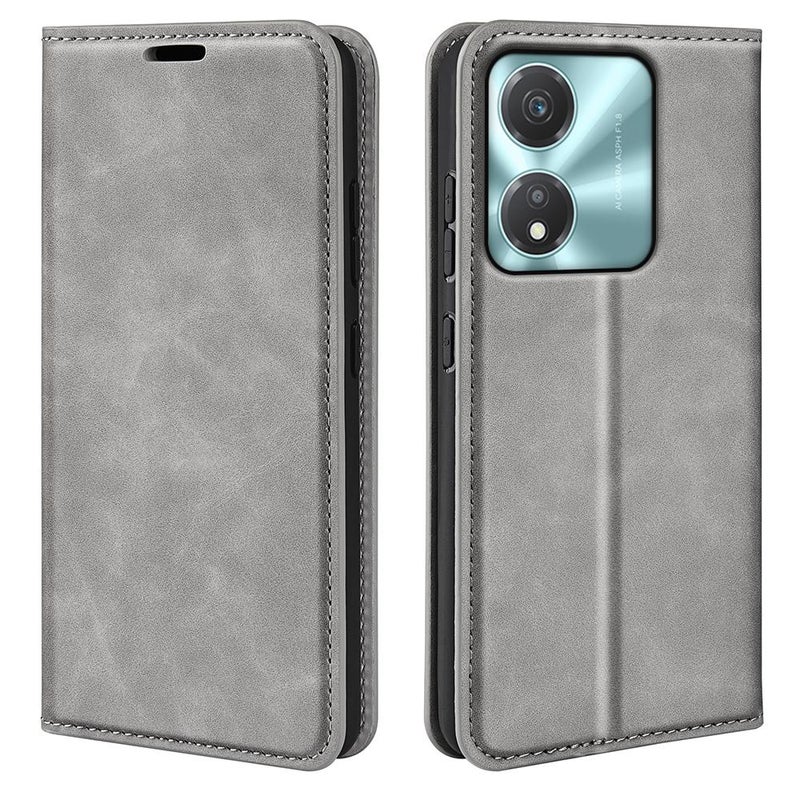 إيروريكس غطاء هاتف For Honor X5c Plus بتصميم ريترو - مصنوع من الجلد المغناطيسي الماص (رمادي) - Image 1