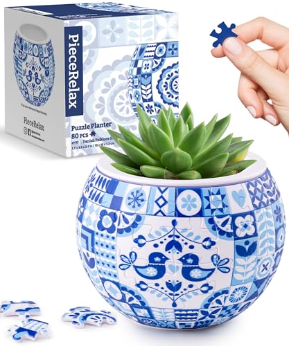 PieceRelax 3D Puzzle Planter 80 Pieces Flower Pot Danish Folklore Style for Mom Home Decor Flower Pots for Indoor Cactus Succulents Pots K1117 - Image 1