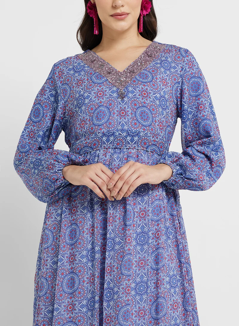 KASHKHA Printed Long Sleeve Dress