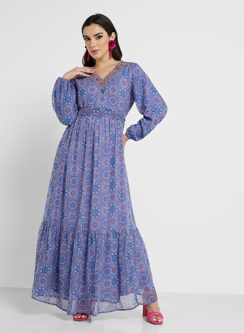 KASHKHA Printed Long Sleeve Dress
