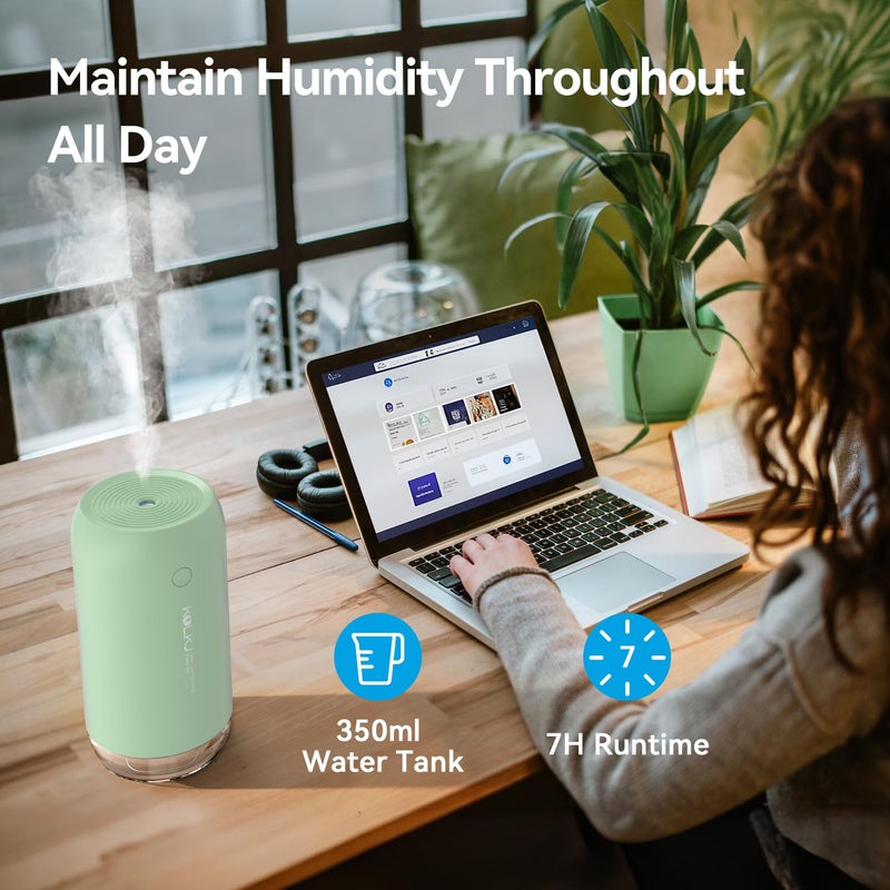 KQLKJ Portable Mini Humidifier, KQLKJ 350ml Small Cool Mist Humidifier, USB Personal Desktop Humidifiers for Bedroom Car Office Travel with Auto Shut-Off & 2 Mist Modes (Green) - Image 3