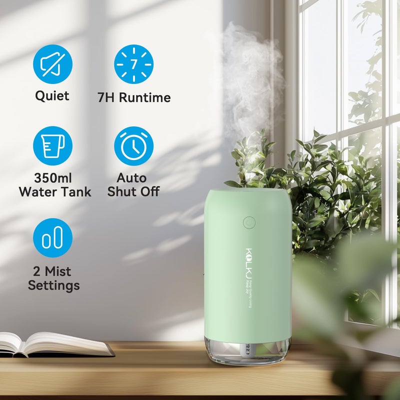 KQLKJ Portable Mini Humidifier, KQLKJ 350ml Small Cool Mist Humidifier, USB Personal Desktop Humidifiers for Bedroom Car Office Travel with Auto Shut-Off & 2 Mist Modes (Green) - Image 2