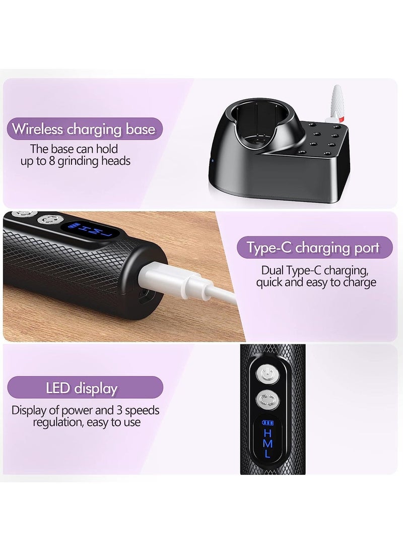 Cordless Nail Drill for Gel Manicures, Professional Electric Nail File for Salon and Home (Black) - Image 5