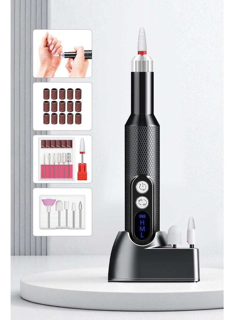 Cordless Nail Drill for Gel Manicures, Professional Electric Nail File for Salon and Home (Black) - Image 1