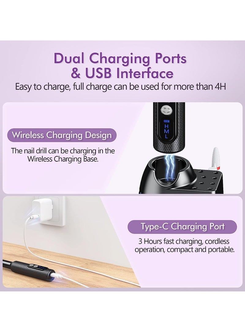 Cordless Nail Drill for Gel Manicures, Professional Electric Nail File for Salon and Home (Black) - Image 4