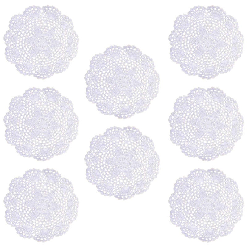 Phantomon 8 Inch Doilies Crochet Round Lace Doily Handmade Placemats 100 Cotton Floral Crocheted Coasters Flower Design Pack of 8 White
