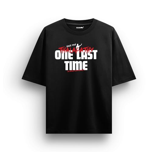 DUDEME One Last Time Printed Vijay Tshirt | Inspired by Jana Nayagan Vijay T Shirt for Men & Women | Black & White Half Sleeve T-Shirt - Image 2