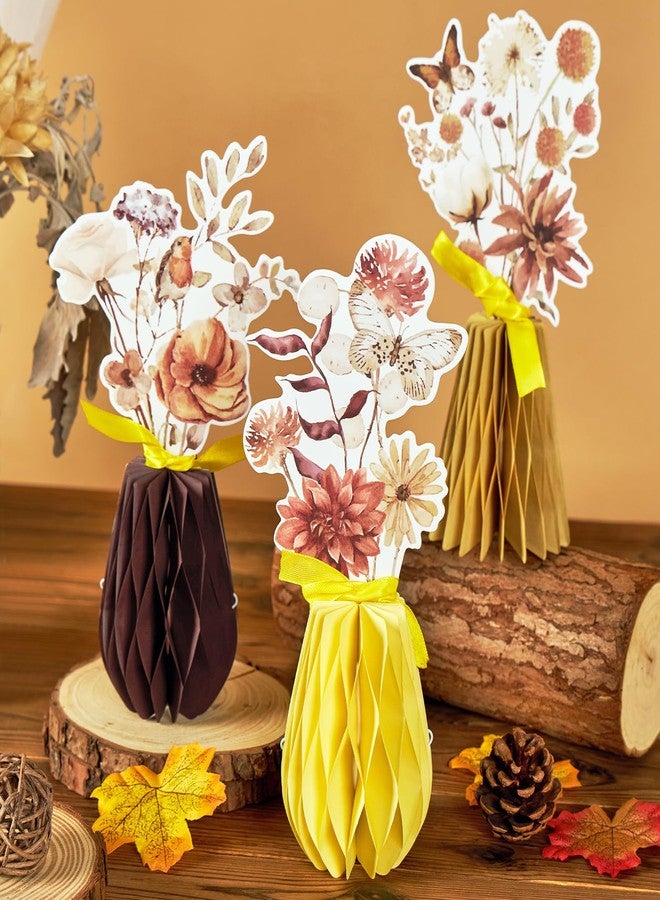 Paper Jazz Fall Flowers Centerpiece,9pcs Boho Decoration for Home Indoor,Neutral Home Decoration Decorative Honeycomb with Floral Art Print, Butterfly Design, Set of 9, Brown and Beige - Image 2