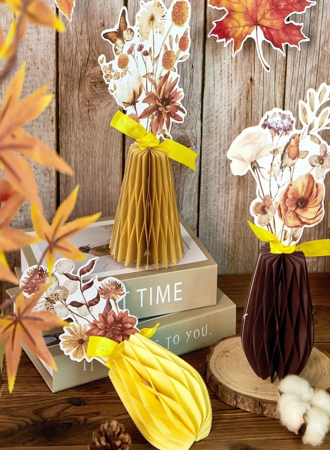 Paper Jazz Fall Flowers Centerpiece,9pcs Boho Decoration for Home Indoor,Neutral Home Decoration Decorative Honeycomb with Floral Art Print, Butterfly Design, Set of 9, Brown and Beige - Image 4
