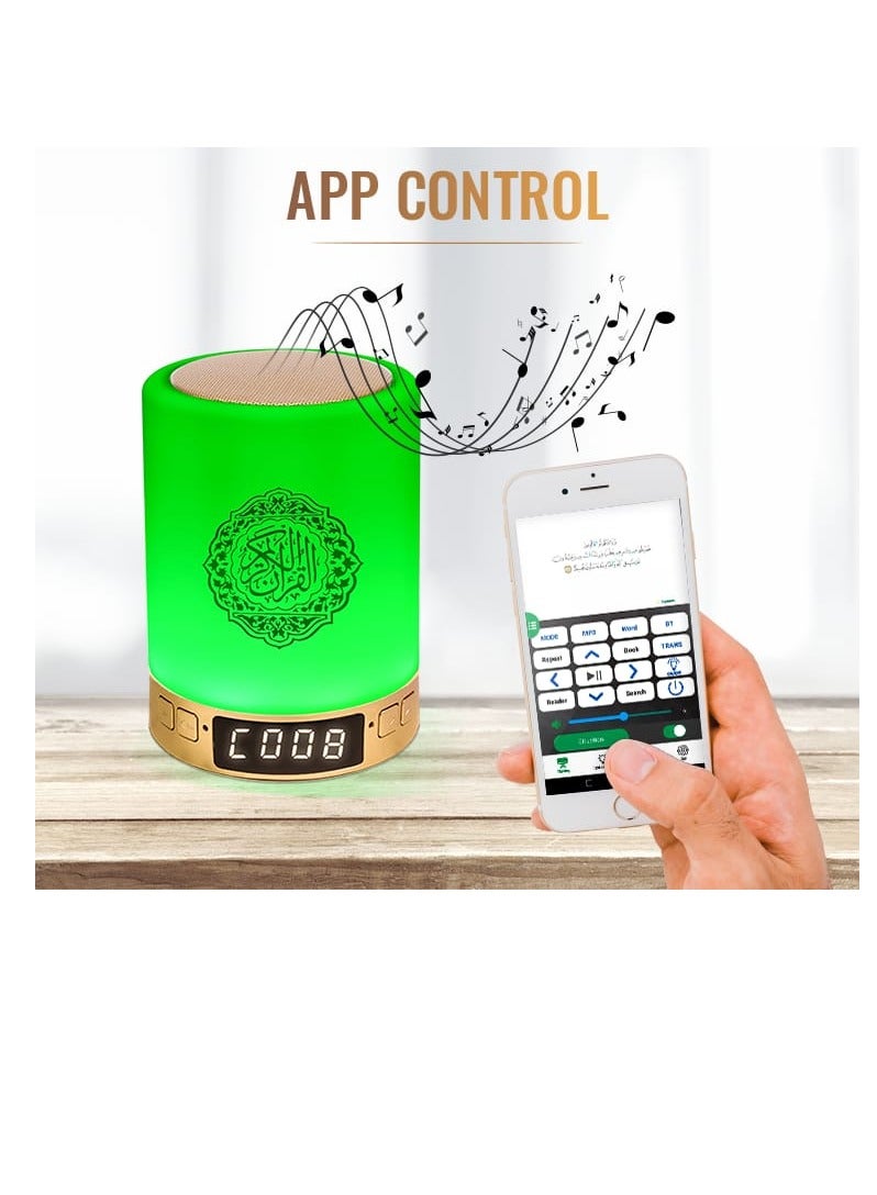 مصباح لمس مكبر صوت للقرآن - مصباح ذكي يعمل باللمس ومكبر صوت بلوتوث محمول بجوار السرير، 14 ترجمة و18 قارئًا مكبر صوت AZAN مع التحكم في التطبيق، 7 أضواء ليلية قابلة للتغيير SQ112 - Image 2