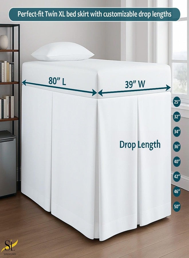 Shreem Linen تنورة سرير سريم من الكتان طويلة جداً مع طيات، حجم توين XL بارتفاع 25 بوصة، تصميم صندوقي مع زوايا مقسومة، 100% ميكروفايبر، أساسيات غرفة الكلية، أبيض - Image 4